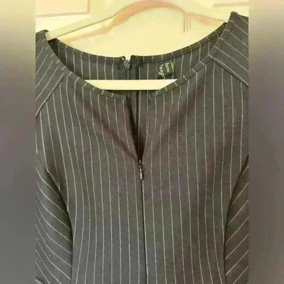 VFshow Black White Pinstripe Sheath Dress Double Zippers 3/4 Sleeve Size L - Picture 6 of 6